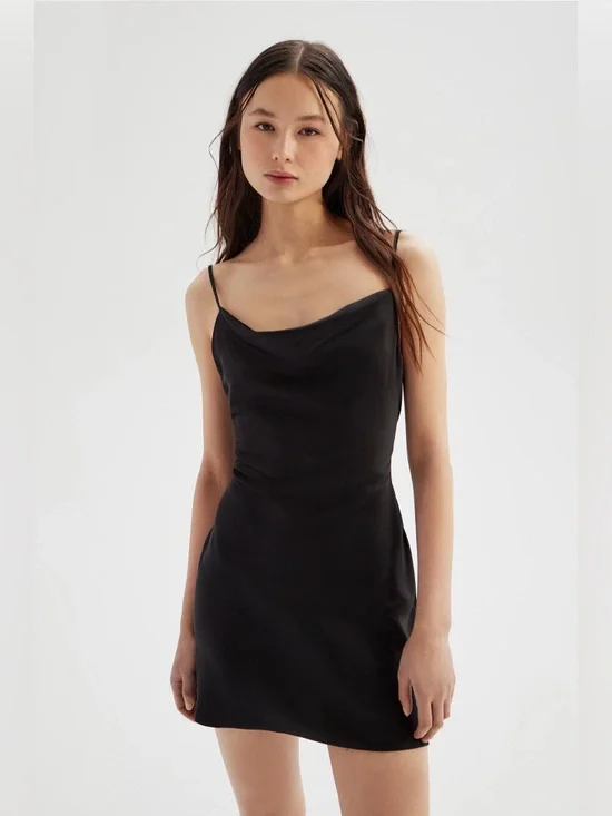 Urban Outfitters Black Cowl Neck Slip Mini Dress - Picture 1 of 14